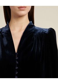 Luisa Spagnoli - LUISA SPAGNOLI - Aksamitna granatowa sukienka midi GESSETTO. Typ kołnierza: dekolt w serek. Kolor: niebieski. Długość: midi #3