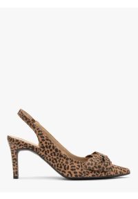 Ryłko - Czółenka typu slingback w panterkę z kokardką. Kolor: brązowy. Materiał: skóra. Szerokość cholewki: normalna. Wzór: motyw zwierzęcy. Obcas: na obcasie. Styl: street. Wysokość obcasa: średni