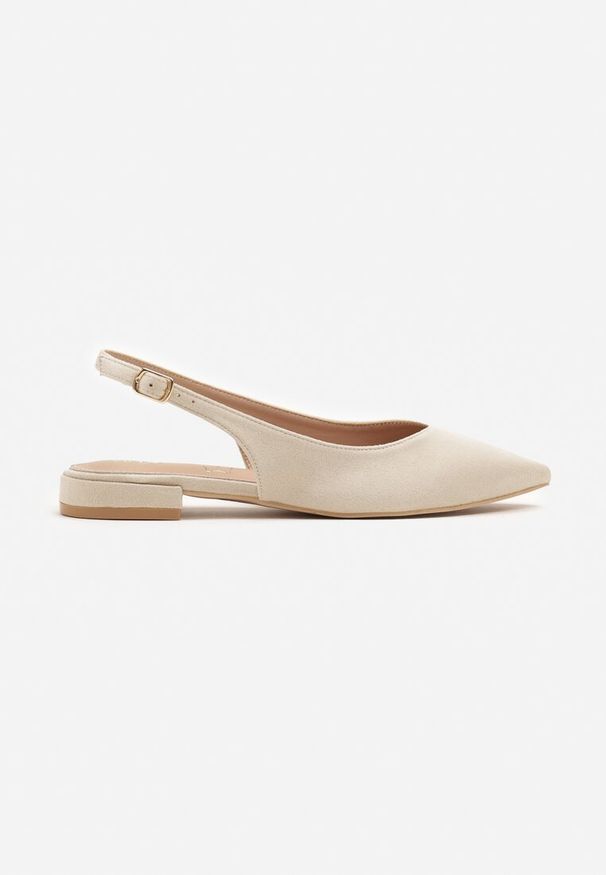 Renee - Beżowe Sandały Slingback Vices z Wkładką ze Skóry Naturalnej Annisae. Okazja: na spotkanie biznesowe. Zapięcie: sprzączka. Kolor: beżowy. Materiał: skóra. Obcas: na obcasie. Styl: klasyczny, elegancki, biznesowy. Wysokość obcasa: niski