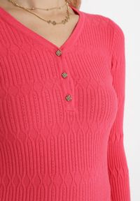 Born2be - Fuksjowy Sweter z Prążkowanej Dzianiny Roche. Kolor: różowy. Materiał: dzianina, prążkowany. Styl: klasyczny #4