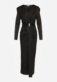 Renee - Czarna Koktajlowa Sukienka z Rozcięciem na Nogę Zdobiona Trenem Atirga. Okazja: na studniówkę, na imprezę. Typ kołnierza: dekolt w serek. Kolor: czarny. Wzór: aplikacja. Styl: wizytowy #7