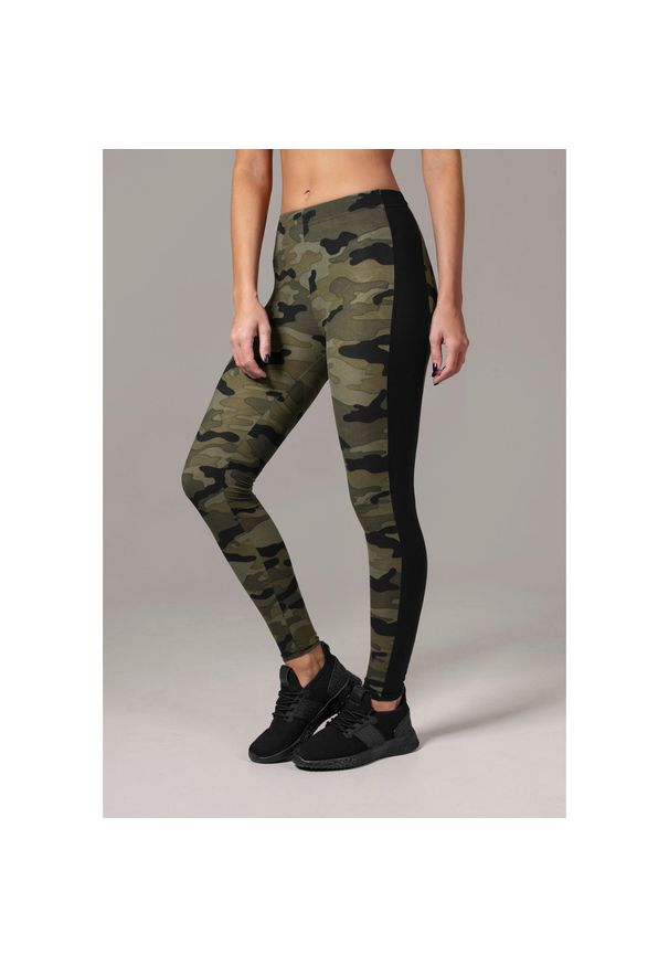 Urban Classics - Damskie klasyczne legginsy miejskie w paski gt. Kolor: wielokolorowy, czarny. Wzór: paski