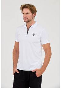 EA7 Emporio Armani - EA7 Biała męska koszulka polo rozpinana na zamek, Rozmiar L. Typ kołnierza: polo. Kolor: biały