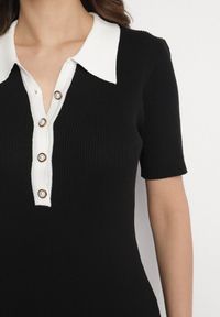 Born2be - Czarna Dopasowana Sukienka z Dzianiny z Wiskozy w Eleganckim Stylu Peliora. Okazja: na co dzień, na spacer. Kolor: czarny. Materiał: dzianina, wiskoza. Długość rękawa: krótki rękaw. Sezon: wiosna. Styl: elegancki #3