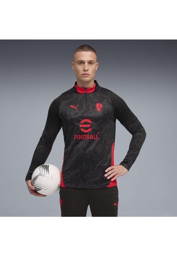 Puma - Męska bluza treningowa z zamkiem 1/4 AC Milan 25/26 PUMA. Kolor: wielokolorowy, czarny, czerwony. Sport: piłka nożna