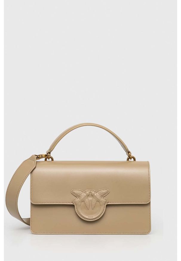Pinko torebka skórzana kolor beżowy. Kolor: beżowy. Materiał: skórzane