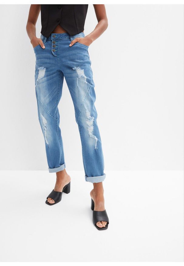 bonprix - Dżinsy boyfriend, średni stan. Kolor: niebieski