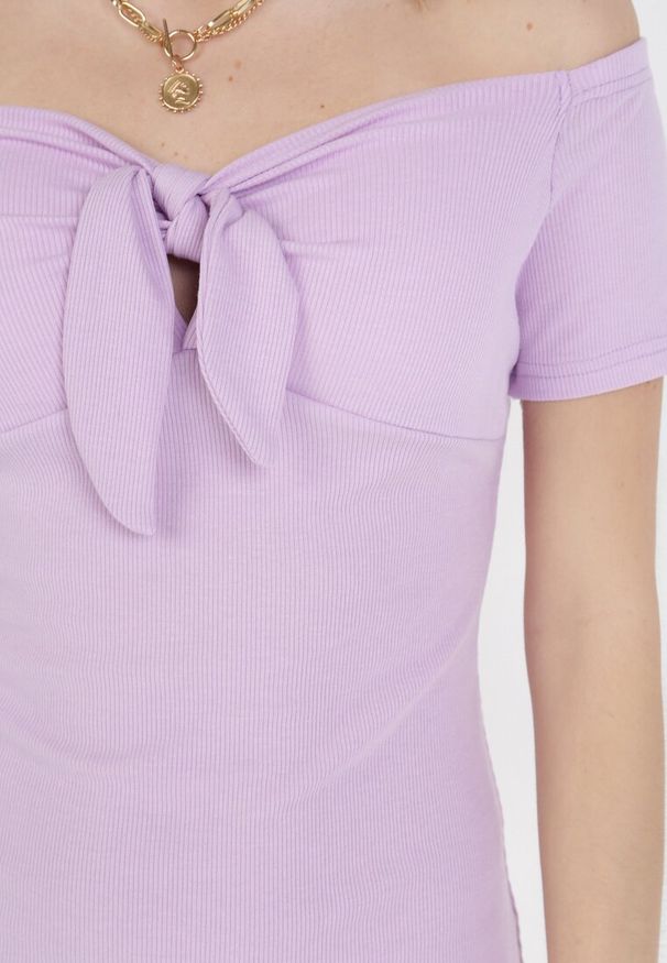 Born2be - Liliowa Sukienka Bolimei. Kolor: fioletowy. Materiał: bawełna. Długość rękawa: krótki rękaw. Wzór: gładki. Sezon: lato. Długość: mini