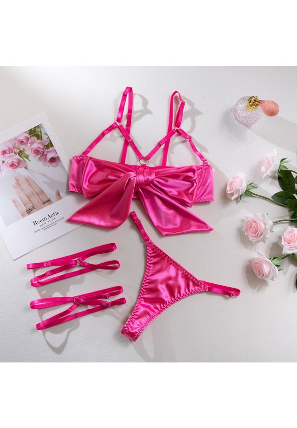 Intica - Komplet bielizny z kokardą regulowane ramiączka elegancki styl Radenka. Kolor: różowy. Materiał: materiał