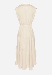 Born2be - Beżowa Koszulowa Sukienka z Wiskozy z Bawełną Ozdobiona Paskiem Rivebia. Okazja: na co dzień. Kolor: beżowy. Materiał: wiskoza, bawełna. Wzór: aplikacja. Typ sukienki: koszulowe. Styl: casual, elegancki #5