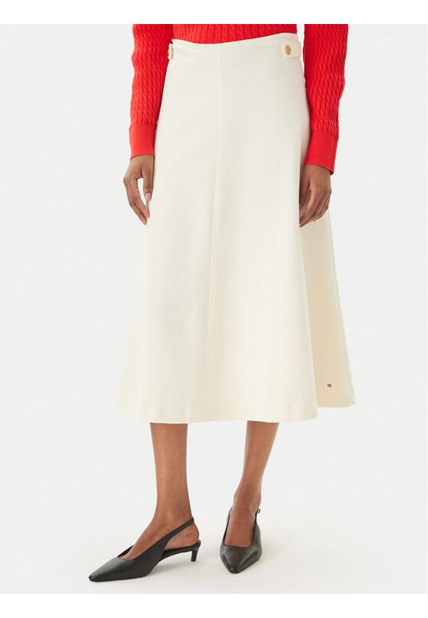 TOMMY HILFIGER - Tommy Hilfiger Spódnica midi WW0WW47886 Écru Regular Fit. Kolor: kremowy. Materiał: bawełna