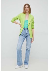 Calvin Klein Jeans top damski kolor turkusowy. Kolor: zielony. Materiał: materiał, dzianina, prążkowany, wiskoza. Długość rękawa: na ramiączkach #5