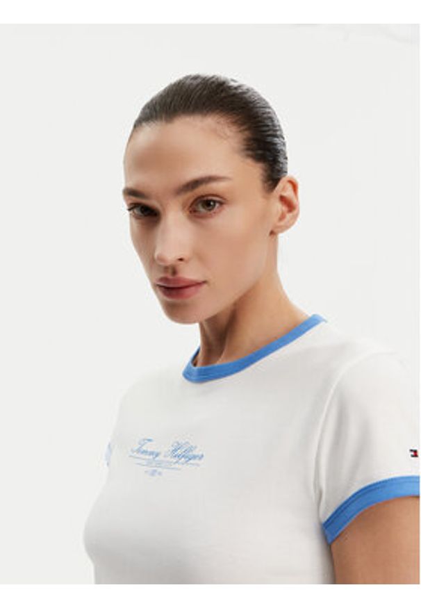 TOMMY HILFIGER - Tommy Hilfiger T-Shirt WW0WW44581 Écru Slim Fit. Materiał: bawełna