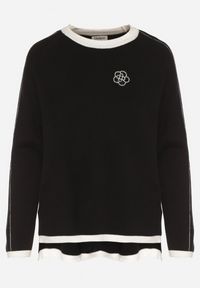 Born2be - Czarny Sweter Ozdobiony Paskami i Aplikacją Tusanne. Okazja: na co dzień. Kolor: czarny. Materiał: jeans. Wzór: aplikacja. Styl: casual, elegancki #4