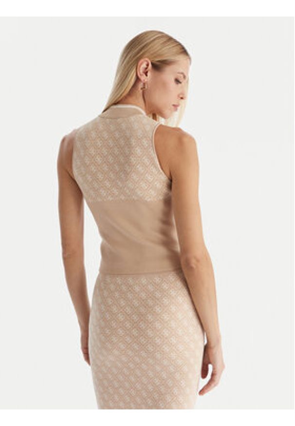 Guess Sweter W3YR26 Z37K0 Beżowy Slim Fit. Kolor: beżowy. Materiał: wiskoza