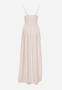 Born2be - Jasnobeżowa Sukienka Cadole. Kolor: beżowy. Materiał: bawełna. Długość rękawa: na ramiączkach. Typ sukienki: kopertowe. Styl: wakacyjny. Długość: maxi #4