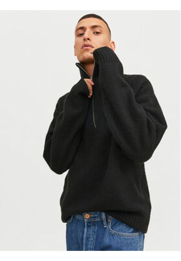 Jack & Jones - Jack&Jones Sweter Ollie 12241817 Czarny Relaxed Fit. Kolor: czarny. Materiał: syntetyk