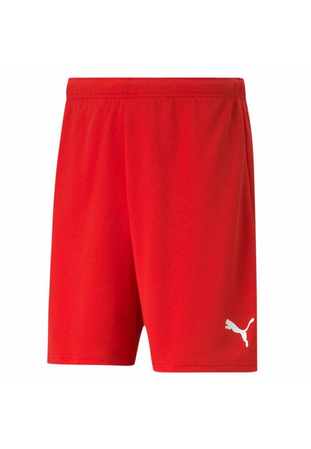 Spodenki Puma teamRISE czerwone. Kolor: czerwony, biały, wielokolorowy. Materiał: poliester. Sport: fitness, bieganie