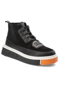 Czarne Botki Ravini Stylowe Skórzane Buty. Okazja: na co dzień. Zapięcie: sznurówki. Kolor: czarny. Materiał: skóra. Wzór: aplikacja. Styl: elegancki