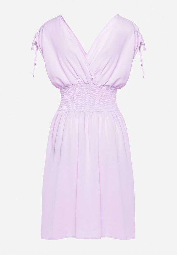 Born2be - Fioletowa Sukienka z Kopertowym Dekoltem Ściągana na Ramionach z Gumką w Talii Cornia. Typ kołnierza: dekolt kopertowy. Kolor: fioletowy. Typ sukienki: kopertowe