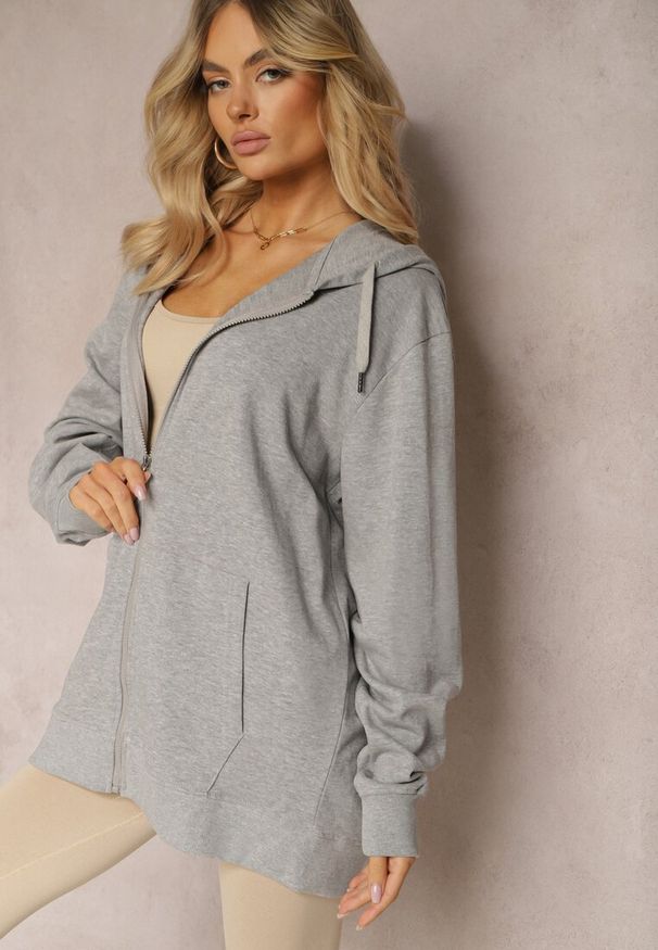 Renee - Szara Rozpinana Bluza z Kapturem Wykończona Polarem i Ściągaczem Bachetta. Okazja: na co dzień. Typ kołnierza: kaptur. Kolor: szary. Materiał: polar. Długość rękawa: długi rękaw. Długość: długie. Styl: klasyczny, elegancki, sportowy, casual