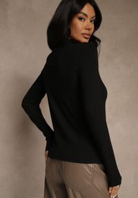 Renee - Czarna Bluzka z Bawełny z Guzikami z Tyłu Tuselia. Okazja: na imprezę, na co dzień. Kolor: czarny. Materiał: bawełna. Styl: casual #5