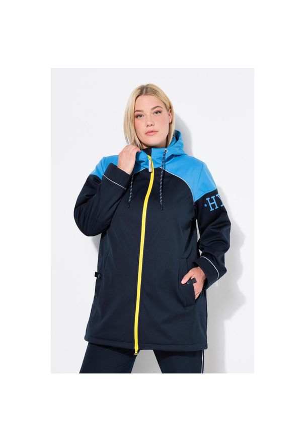 ULLA POPKEN - Damskie Długa kurtka softshell hydrofobowa 2-kierunkowy zamek błyskawiczny. Kolekcja: plus size. Kolor: niebieski. Materiał: poliester, materiał. Długość: długie. Sport: turystyka piesza