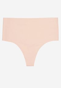 Renee - Jasnoróżowe Majtki Bezszwowe Typu Stringi z Wysokim Stanem Wykończone Szeroką Gumką w Talii Yulubia. Stan: podwyższony. Kolor: różowy. Materiał: jeans. Wzór: gładki