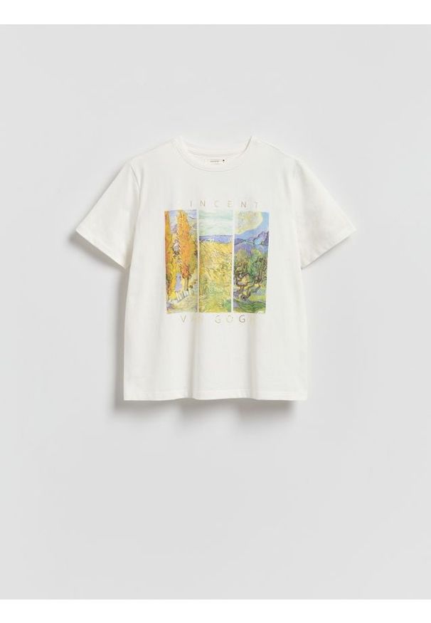 Reserved - T-shirt z nadrukiem - złamana biel. Materiał: bawełna. Wzór: nadruk