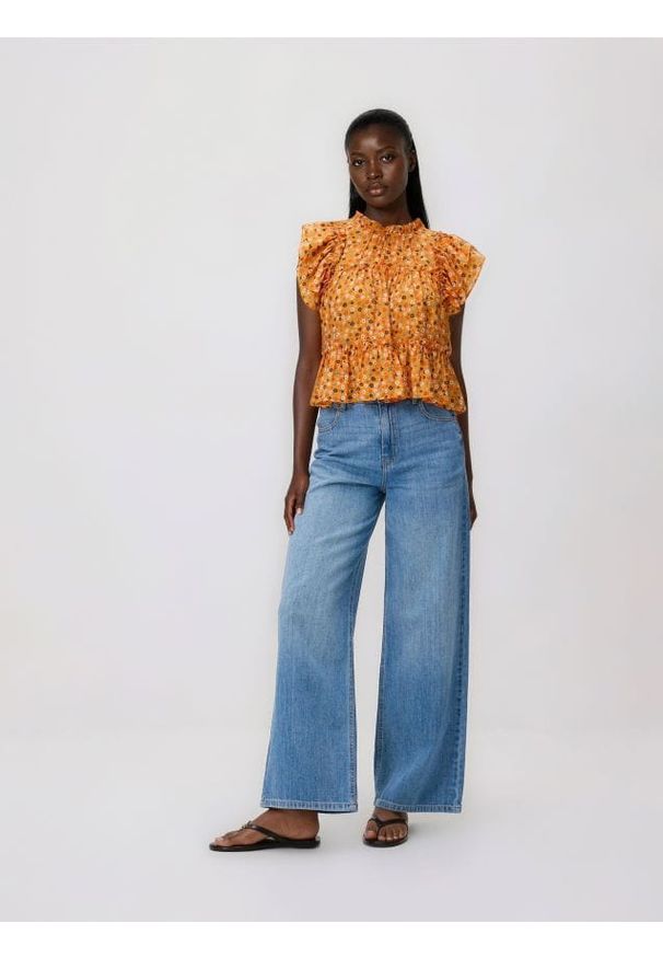 Reserved - Bluzka z wiskozą - pomarańczowy. Kolor: pomarańczowy. Materiał: wiskoza. Styl: klasyczny