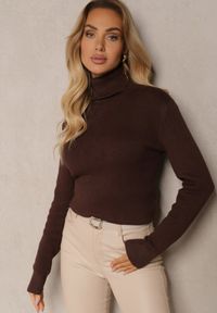 Renee - Brązowy Klasyczny Golf z Domieszką Wełny Zoziona. Okazja: na co dzień, do pracy, na spotkanie biznesowe. Typ kołnierza: golf. Kolor: brązowy. Materiał: wełna. Długość rękawa: długi rękaw. Długość: długie. Styl: klasyczny #1