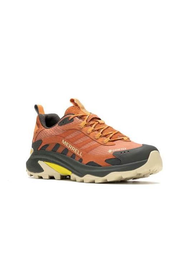 Buty trekkingowe męskie Merrell Moab Speed 2 Gtx. Kolor: pomarańczowy, wielokolorowy. Materiał: materiał, syntetyk. Szerokość cholewki: normalna. Sport: turystyka piesza