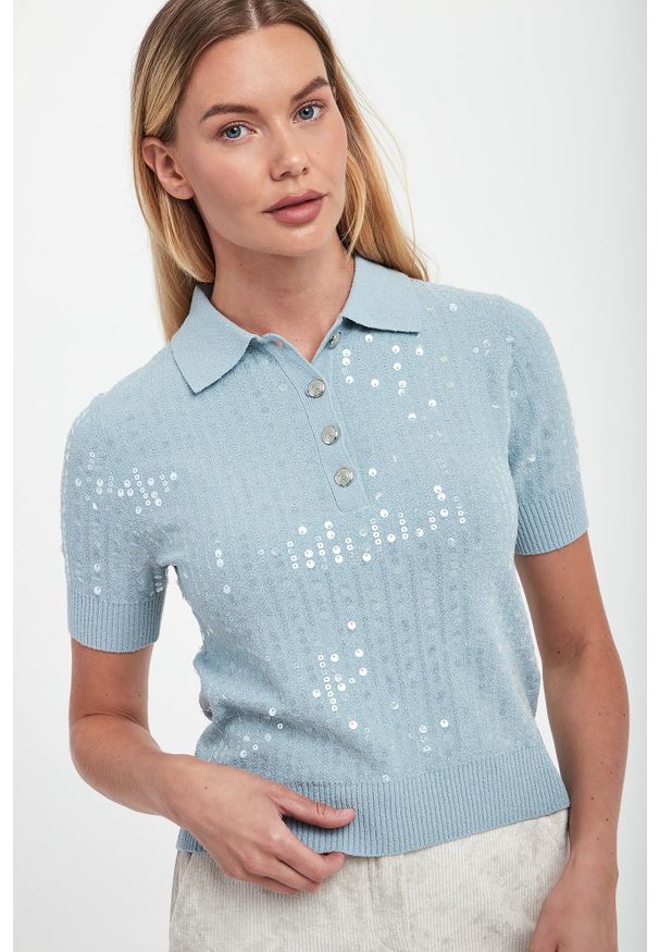 Marella Sport - Polo damskie z cekinami Diadema MARELLA SPORT. Typ kołnierza: polo. Styl: sportowy