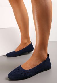 Renee - Granatowe Ażurowe Balerinki z Okrągłym Noskiem Siotte. Nosek buta: okrągły. Kolor: niebieski. Wzór: ażurowy #2
