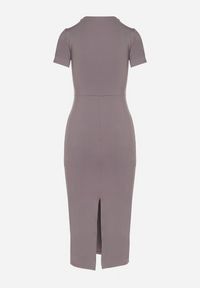 Born2be - Szara Sukienka Dopasowana Bodycon z Dekoltem w Serek Efricene. Okazja: na co dzień. Typ kołnierza: dekolt w serek. Kolor: szary. Materiał: jeans. Długość rękawa: krótki rękaw. Typ sukienki: bodycon. Styl: klasyczny, casual #3