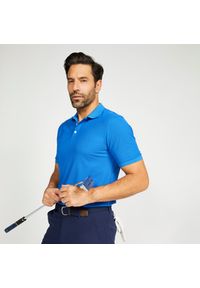 INESIS - Koszulka polo do golfa z krótkim rękawem męska Inesis WW500. Typ kołnierza: polo, golf. Kolor: niebieski. Materiał: poliester, materiał. Długość rękawa: krótki rękaw. Długość: krótkie. Wzór: ze splotem