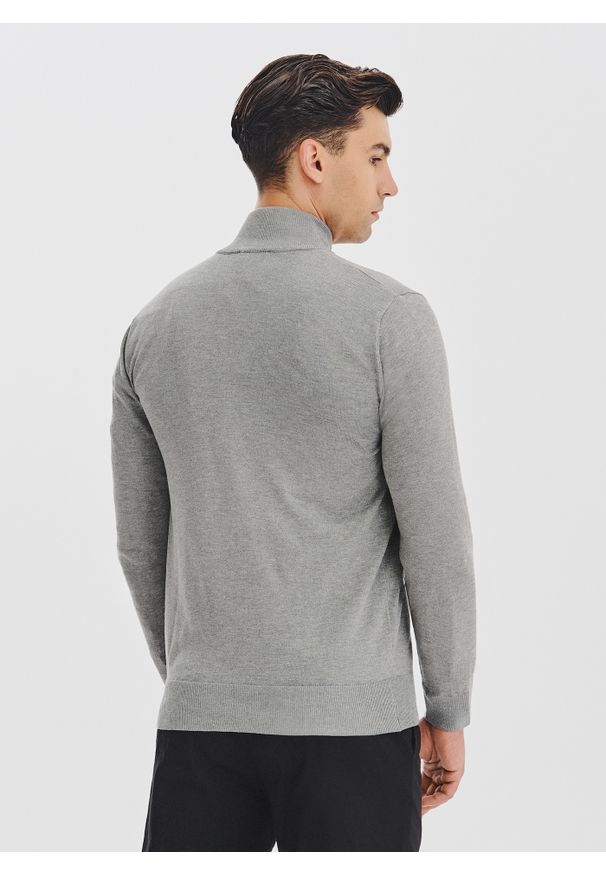 Pako Lorente - PAKO LORENTE - Szary rozpinany sweter męski. Okazja: na co dzień. Kolor: szary, beżowy, zielony. Materiał: poliamid, wiskoza. Wzór: gładki. Sezon: jesień. Styl: casual