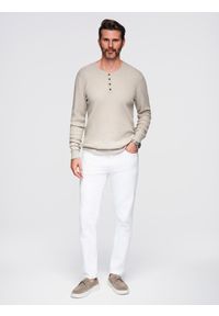Ombre Clothing - Męski prążkowany sweter z guzikami przy dekolcie - beżowy V3 - Rozmiar: M. Kolor: beżowy. Materiał: prążkowany. Styl: elegancki #4