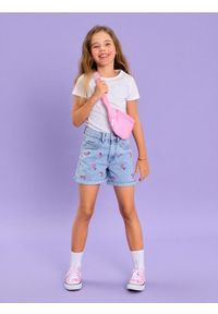 Sinsay - Szorty jeansowe z haftowanym flamingiem - niebieski. Kolor: niebieski. Materiał: jeans. Wzór: haft