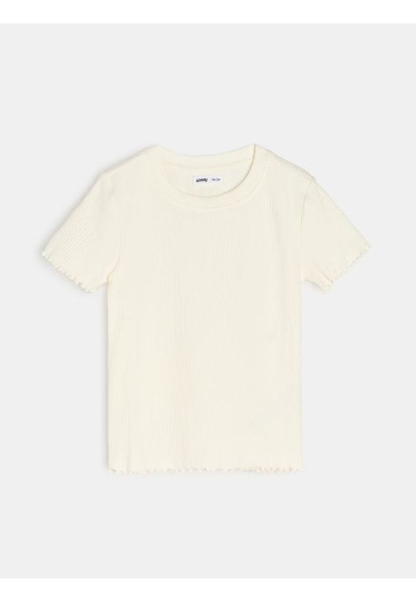 Sinsay - Koszulka z krótkim rękawem - kremowy. Kolor: kremowy. Długość rękawa: krótki rękaw. Długość: krótkie