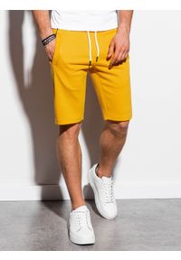 Ombre Clothing - Krótkie spodenki męskie dresowe W238 - żółte - XXL. Kolor: żółty. Materiał: dresówka. Długość: krótkie #3