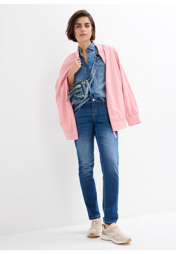 bonprix - Bluzka dżinsowa z napami, długi rękaw. Kolor: niebieski. Długość rękawa: długi rękaw. Długość: długie