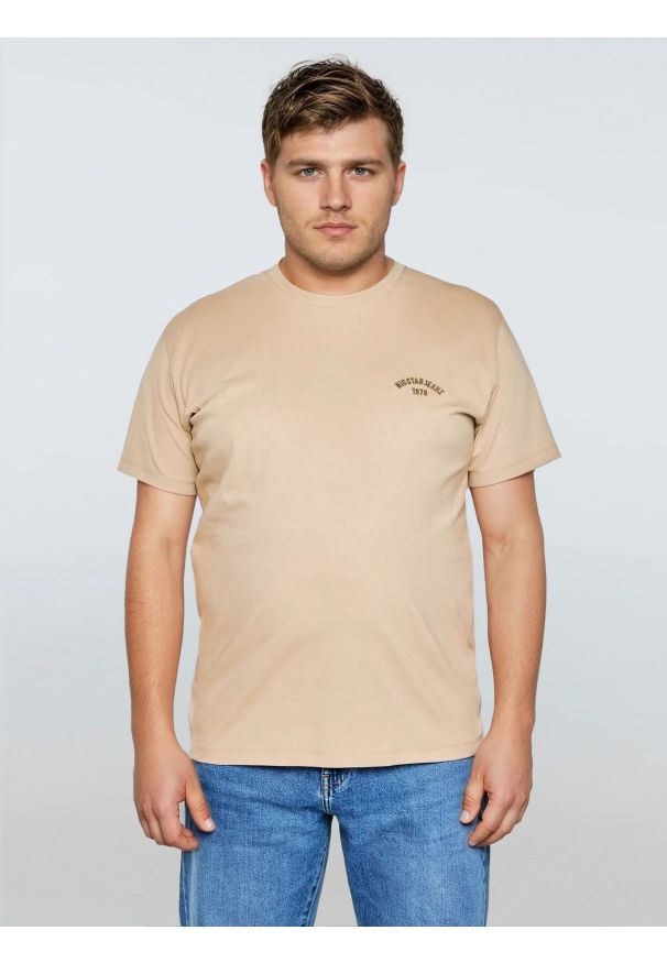 Big-Star - Koszulka męska bawełniana beżowa Vincer 805. Okazja: na co dzień. Kolor: beżowy. Materiał: bawełna. Długość rękawa: krótki rękaw. Długość: krótkie. Wzór: haft. Styl: casual, klasyczny