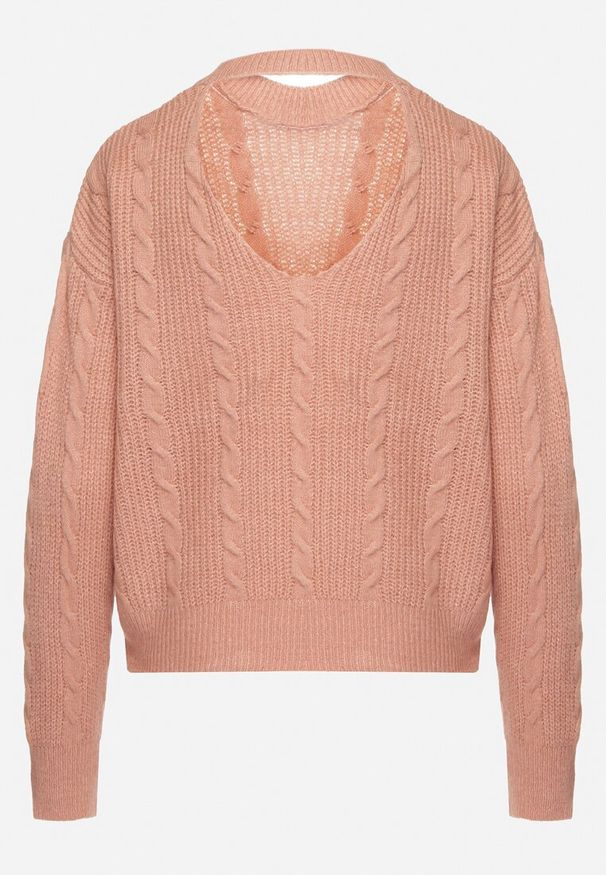 Born2be - Jasnoróżowy Sweter Krótki z Wycięciem na Plecach Torine. Okazja: na co dzień. Kolor: różowy. Materiał: jeans. Długość: krótkie. Styl: elegancki, klasyczny, casual