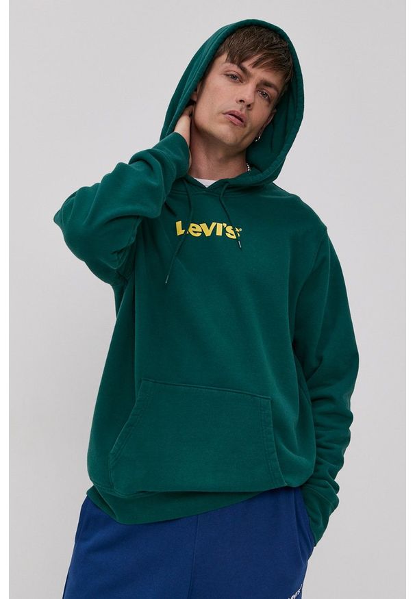 Levi's® - Levi's - Bluza bawełniana. Okazja: na spotkanie biznesowe, na co dzień. Typ kołnierza: kaptur. Kolor: zielony. Materiał: bawełna. Wzór: nadruk. Styl: casual, biznesowy