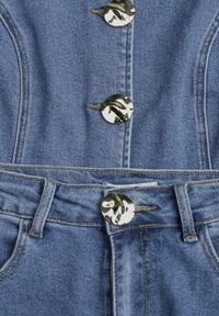 Born2be - Niebieski Bawełniany Komplet Denimowy Szerokie Jeansy i Kamizelka na Guziki Kathixa. Kolor: niebieski. Materiał: bawełna, jeans #6