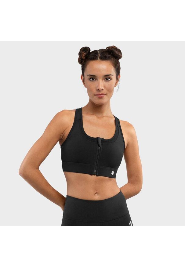 SIROKO - Stanik sportowy fitness damski - Wysokie wsparcie Squat Black. Kolor: czarny. Materiał: tkanina, nylon. Sport: fitness