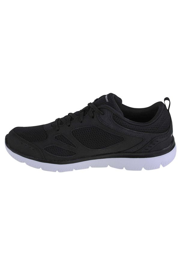 skechers - Buty sportowe Sneakersy damskie, Skechers Summits Suited. Kolor: czarny, biały, wielokolorowy. Materiał: tkanina, materiał, syntetyk. Szerokość cholewki: normalna. Sport: turystyka piesza