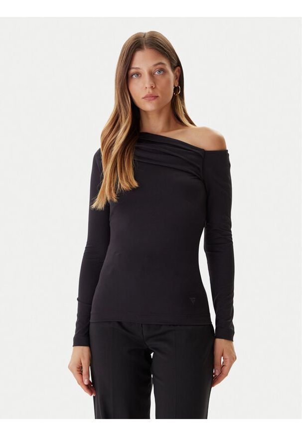 Guess Bluzka W5BP08 K1492 Czarny Slim Fit. Kolor: czarny. Materiał: syntetyk