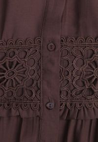 Renee - Brązowa Boho Sukienka z Wiskozą o Rozkloszowanym Kroju z Ażurowymi Wstawkami Idacea. Kolor: brązowy. Materiał: wiskoza. Wzór: ażurowy. Typ sukienki: rozkloszowane. Styl: boho. Długość: maxi #5